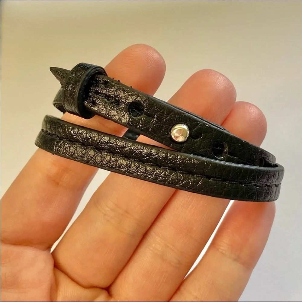 Dior Beauty Black Faux Leather Double Wrap Around Bracelet with Silver